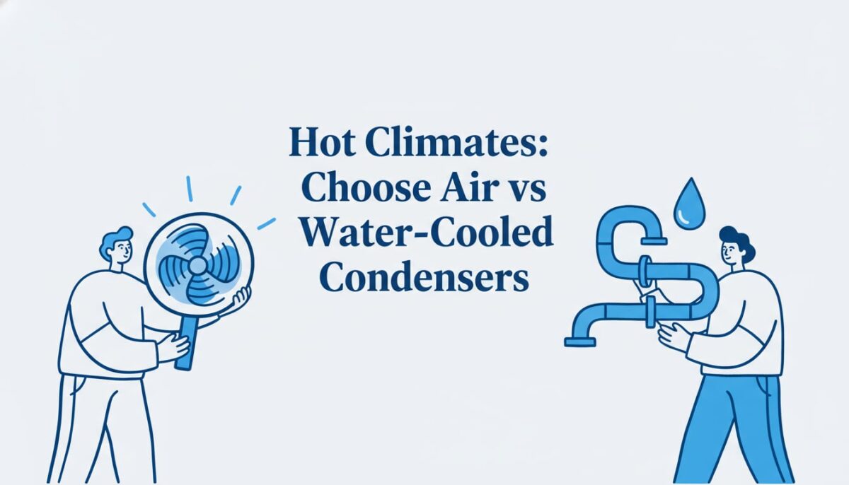 how to choose between air-cooled and water-cooled condensers for hot climates